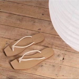 St Agni White Leather Square Toe Sandals
